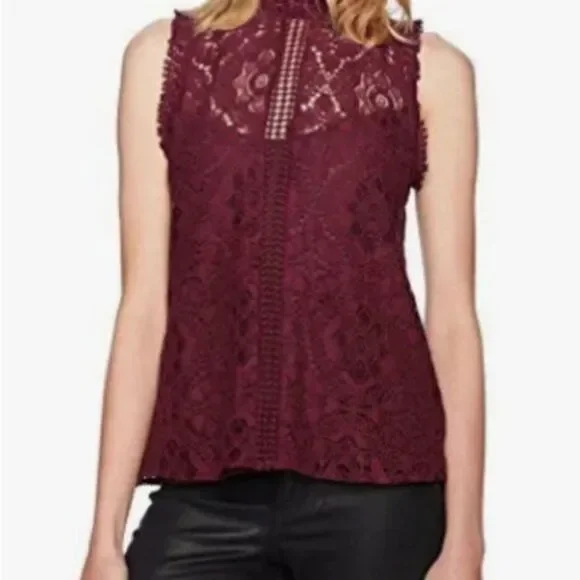 BB Dakota 'Patti' Guipure Lace Sleeveless Blouse in Bordeaux, S NWOT - Picture 2 of 11